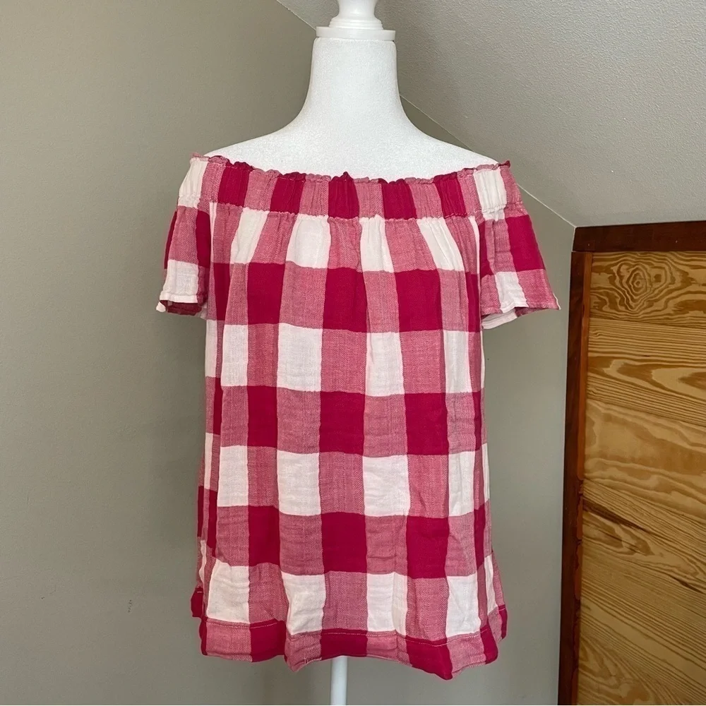 Anthropologie Cloth & Stone Maecy Off The Shoulder Gingham Textured Top Small